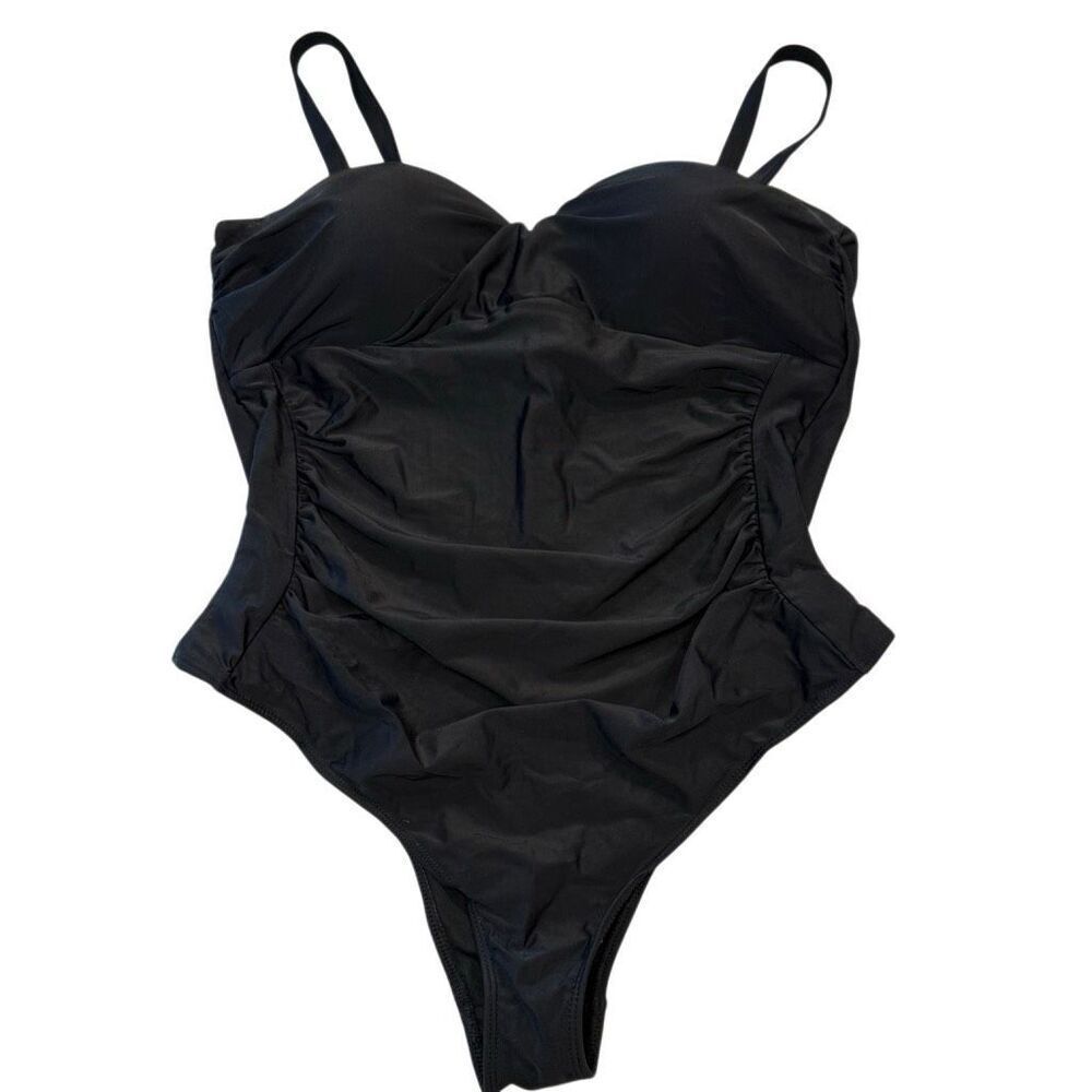 Missguided Plus Ruched High Waist Underwire One-Piece Swimsuit Black Size 12